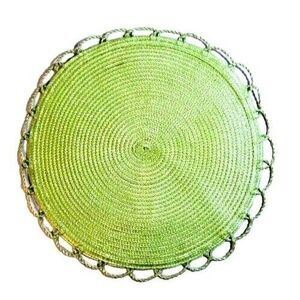 Green Woven Placemats 2-Pc Trivet Round Nylon Tabletop Kitchen Vintage 14-inch